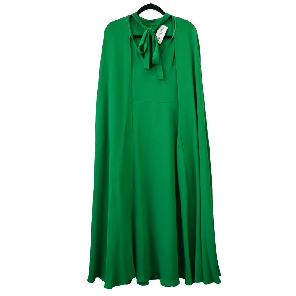 Valentino Green Silk Cady Cape Midi Dress Size 42 Approx US 6